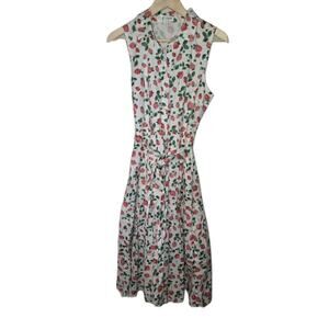 J Crew Factory Size 8 Strawberry Print Collared Tiered Midi Dress Cotton Pockets